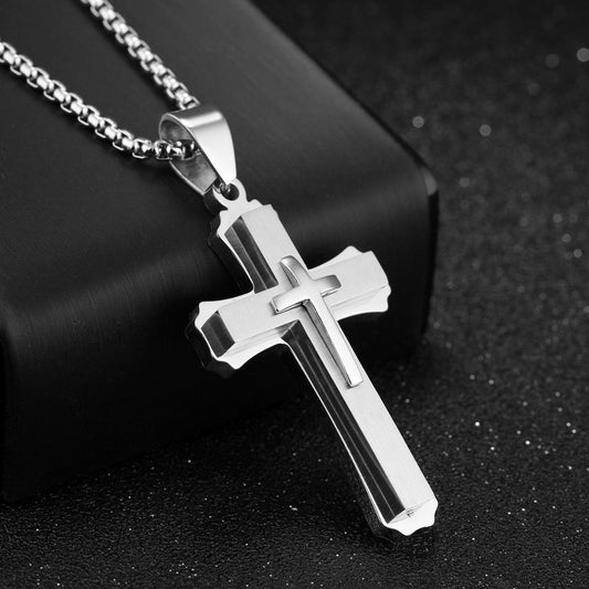 Collier Croix Acier Inoxydable – Pendentif Double Croix