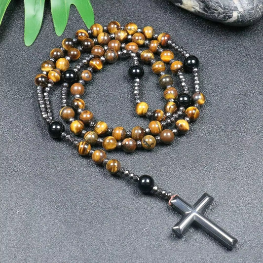 Chapelet Catholique Traditionnel – Perles Naturelles Œil de Tigre